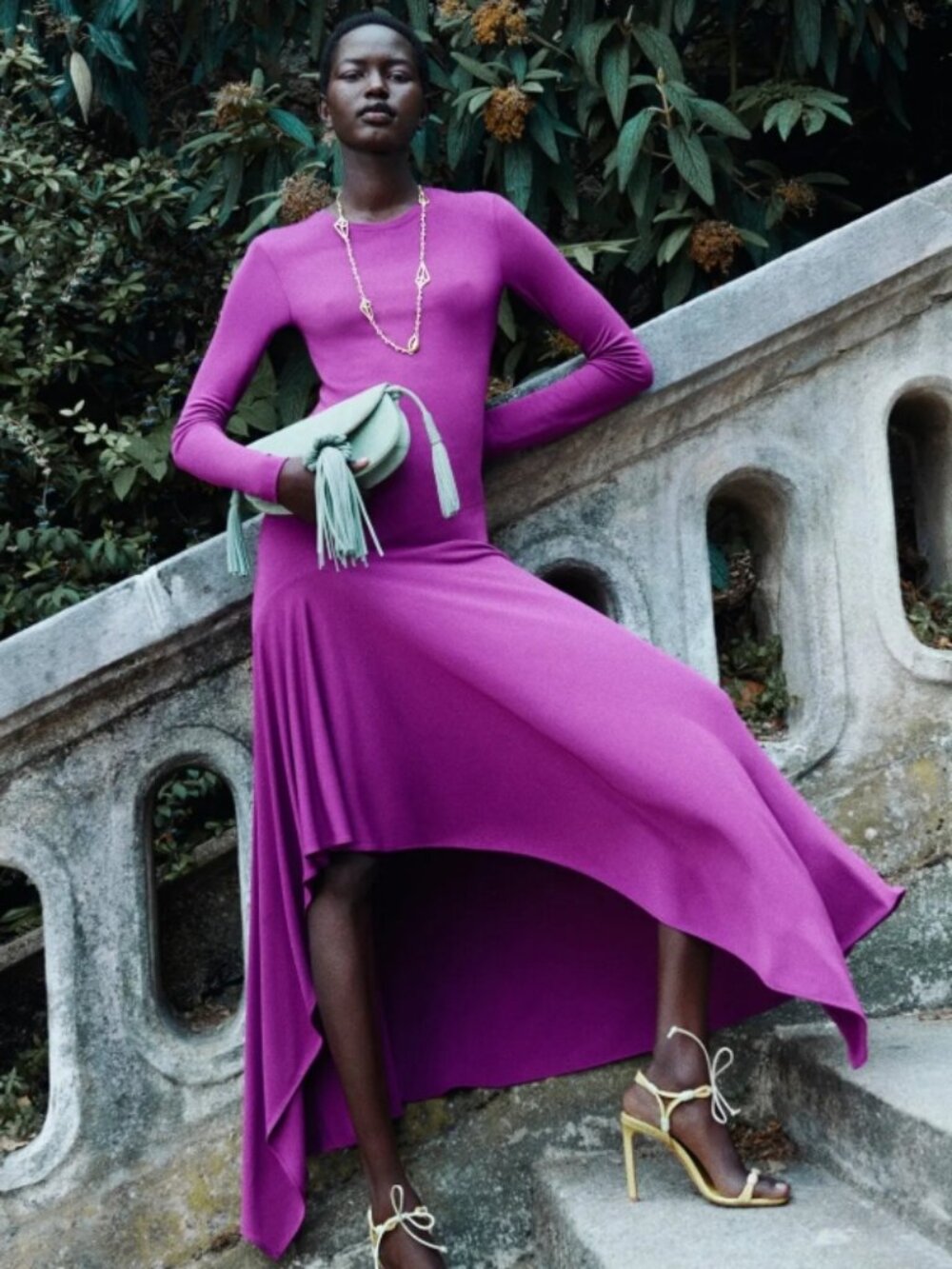 NWT ULLA JOHNSON Leyna Long Sleeve Jersey Midi Dress in Mulberry S $950